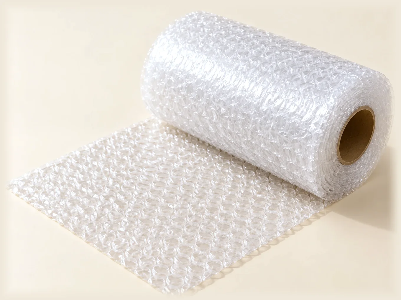 Roll of clear plastic bubble wrap