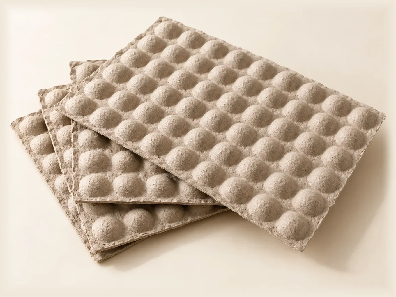 Stacked moulded pulp bubble wrap sheets with rows of domes